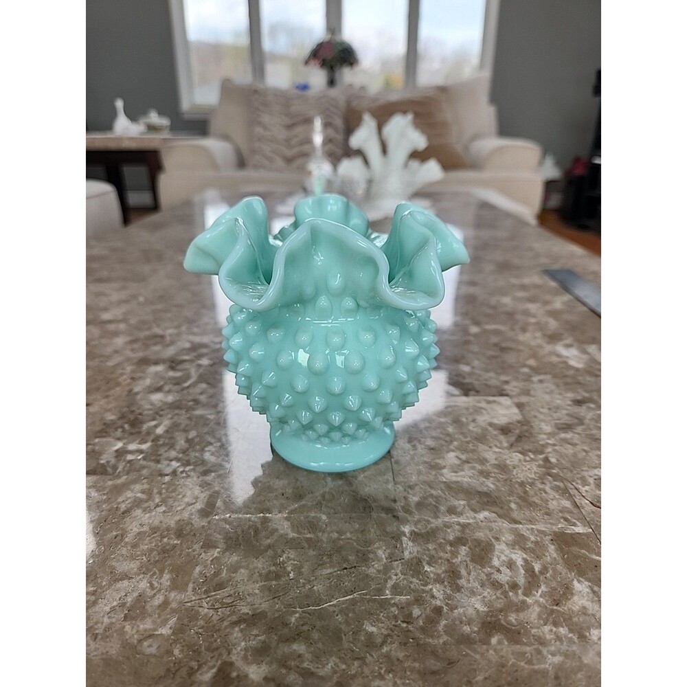 Fenton Green Pastel Hobnail Vase,  4.5" Tall